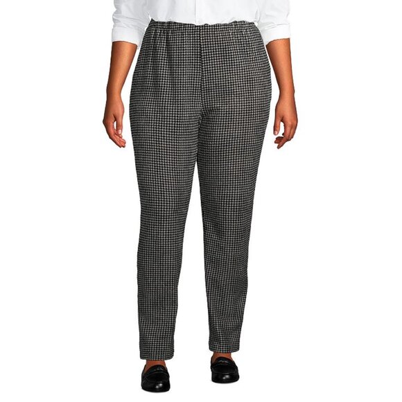 Lands' End Petites Medium Houndstooth Sport Knit High-Rise Corduroy Pull-On Pant - Picture 1 of 6
